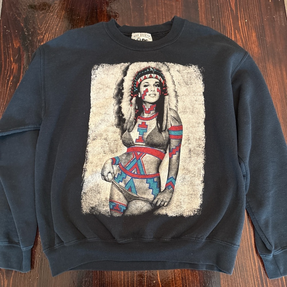 Vintage Riot Society Black Sweater with Tribal Graphic